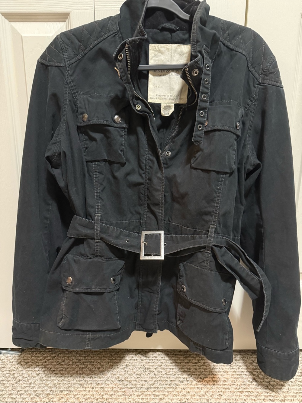 Ralph Lauren Denim Supply vintage XL GUC Black Utility Belted Jacket cowl collar